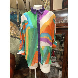 Jealous Tomato Women's Multicolor Striped Button Down Shirt Large